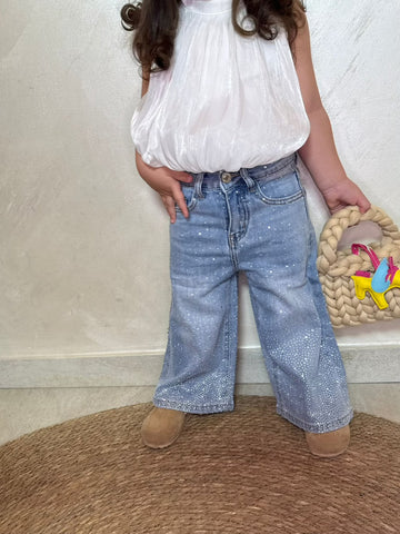 Jeans Tre Quarti con Brillantini