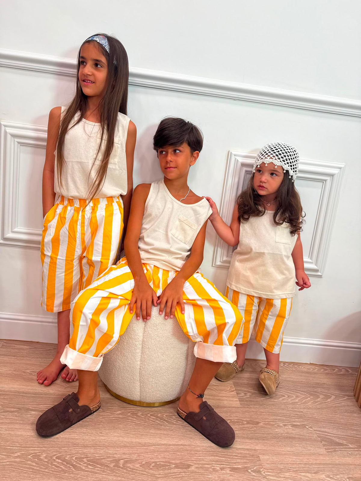 Pantalone a Righe Gialle e Bianche unisex