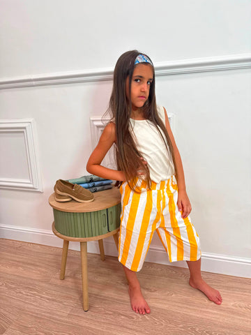Pantalone a Righe Gialle e Bianche unisex