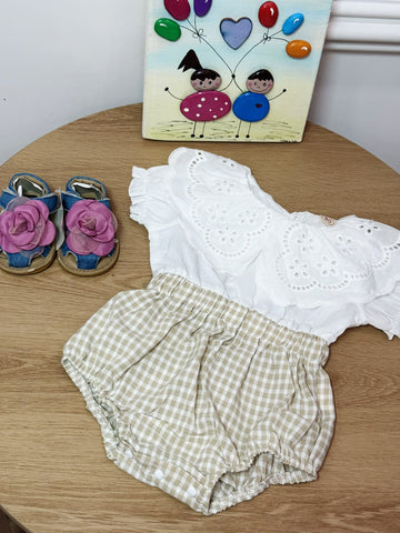 Pagliaccetto quadri con collo pizzo