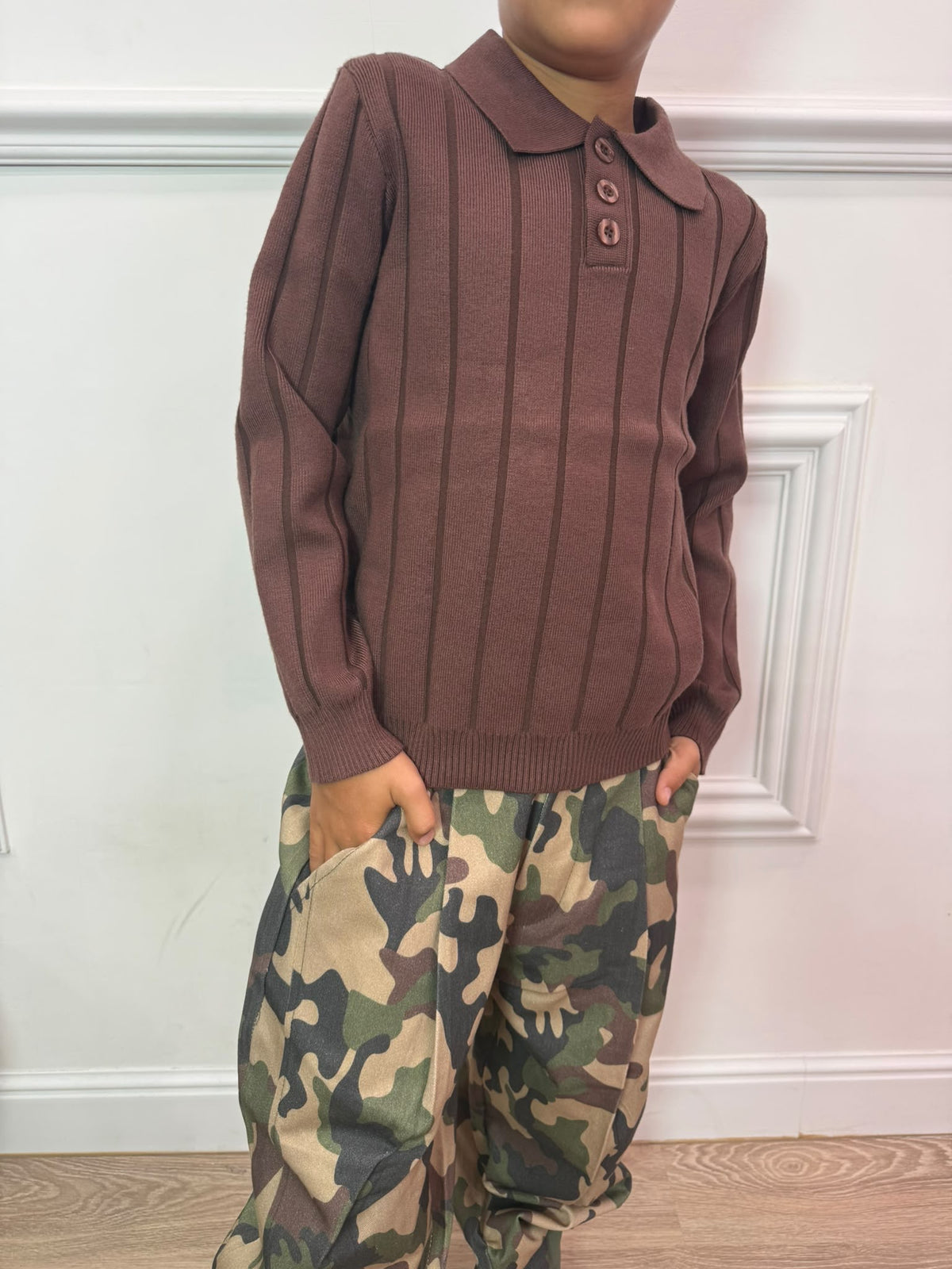 Polo in Maglia a Coste con Colletto