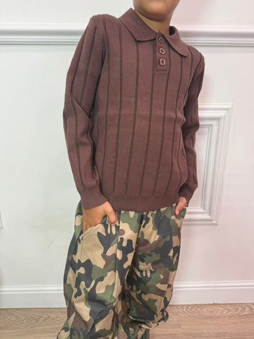 Polo in Maglia a Coste con Colletto