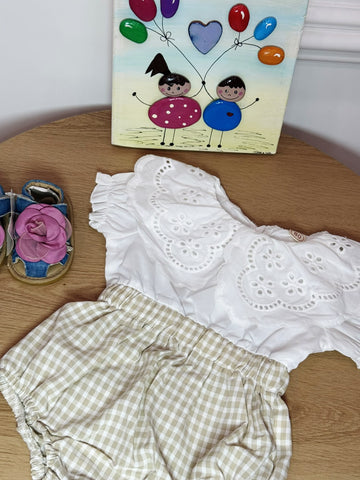 Pagliaccetto quadri con collo pizzo