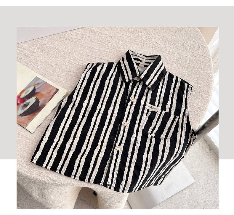 Camicia unisex giro maniche a striscie bianco e nero