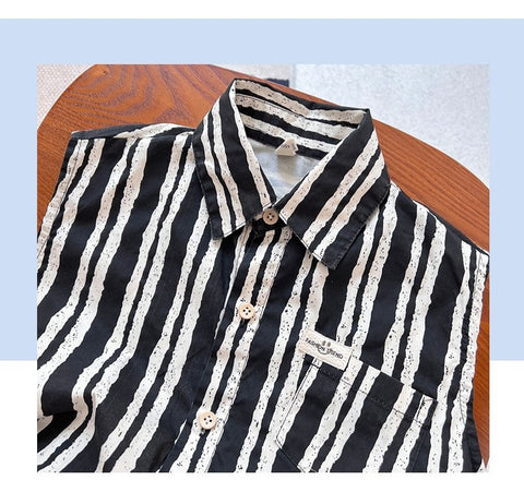 Camicia unisex giro maniche a striscie bianco e nero