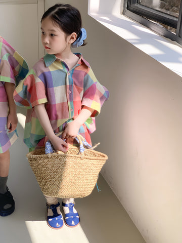 Coordinato bambini Unisex 2 pezzi  - Camicia e pantalone a quadroni multicolor