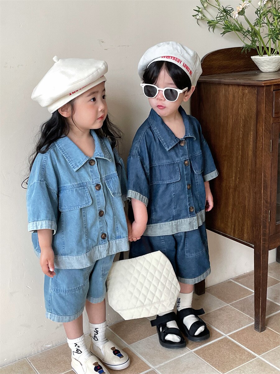 Coordinato bambini Unisex 2 pezzi - Camicia e pantaloncino di jeans