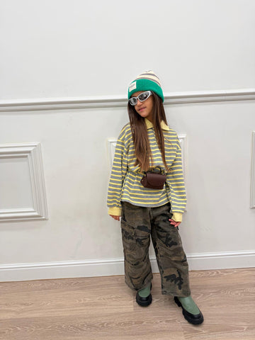 Polo Oversize Righe Giallo e Grigio