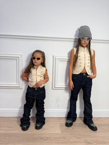 Gilet con Collo Coreano Beige