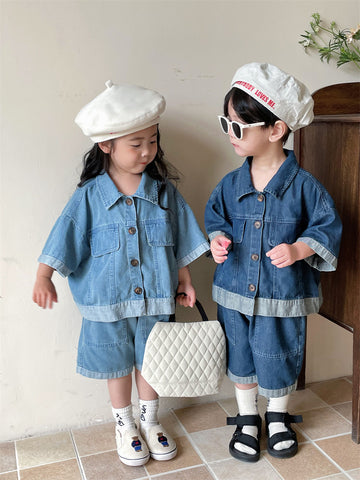 Coordinato bambini Unisex 2 pezzi - Camicia e pantaloncino di jeans